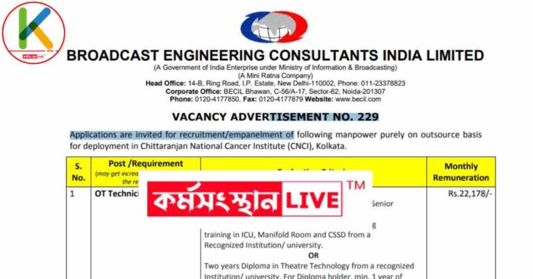 BECIL Kolkata Recruitment Notification 2022-23