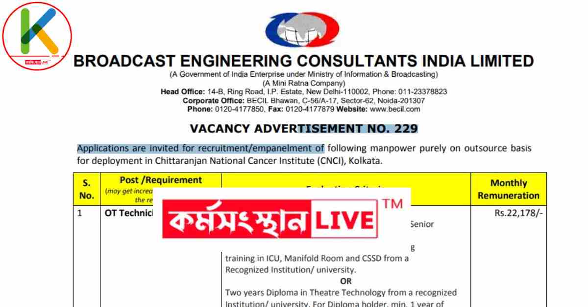 BECIL Kolkata Recruitment Notification 2022-23